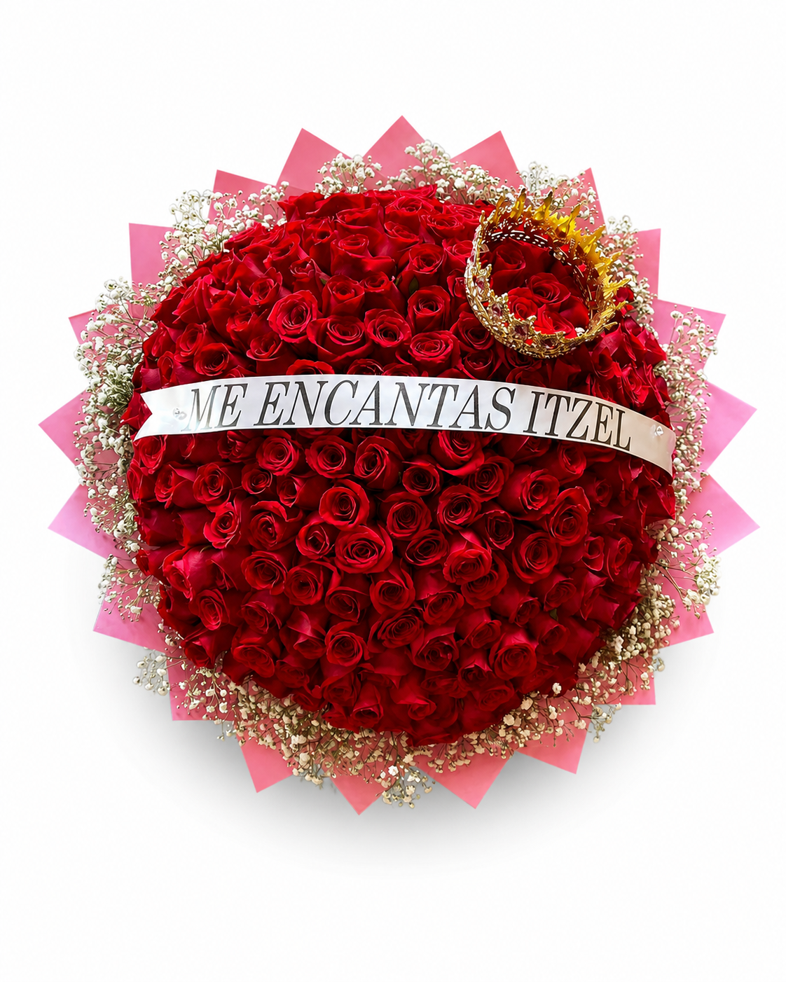 Ramo Buchón 200 Rosas Rojas con Corona Decorativa
