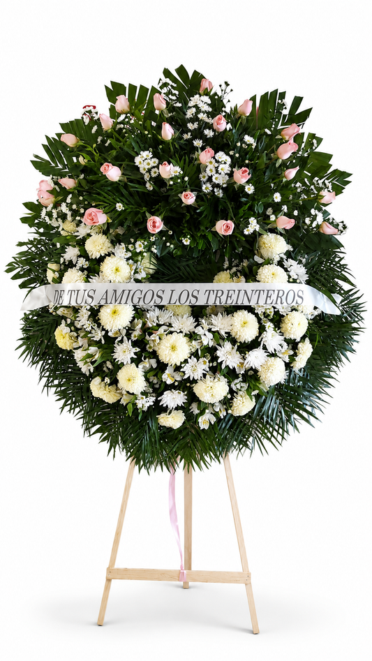 Corona de Condolencias Blanca y Rosa — Serenidad