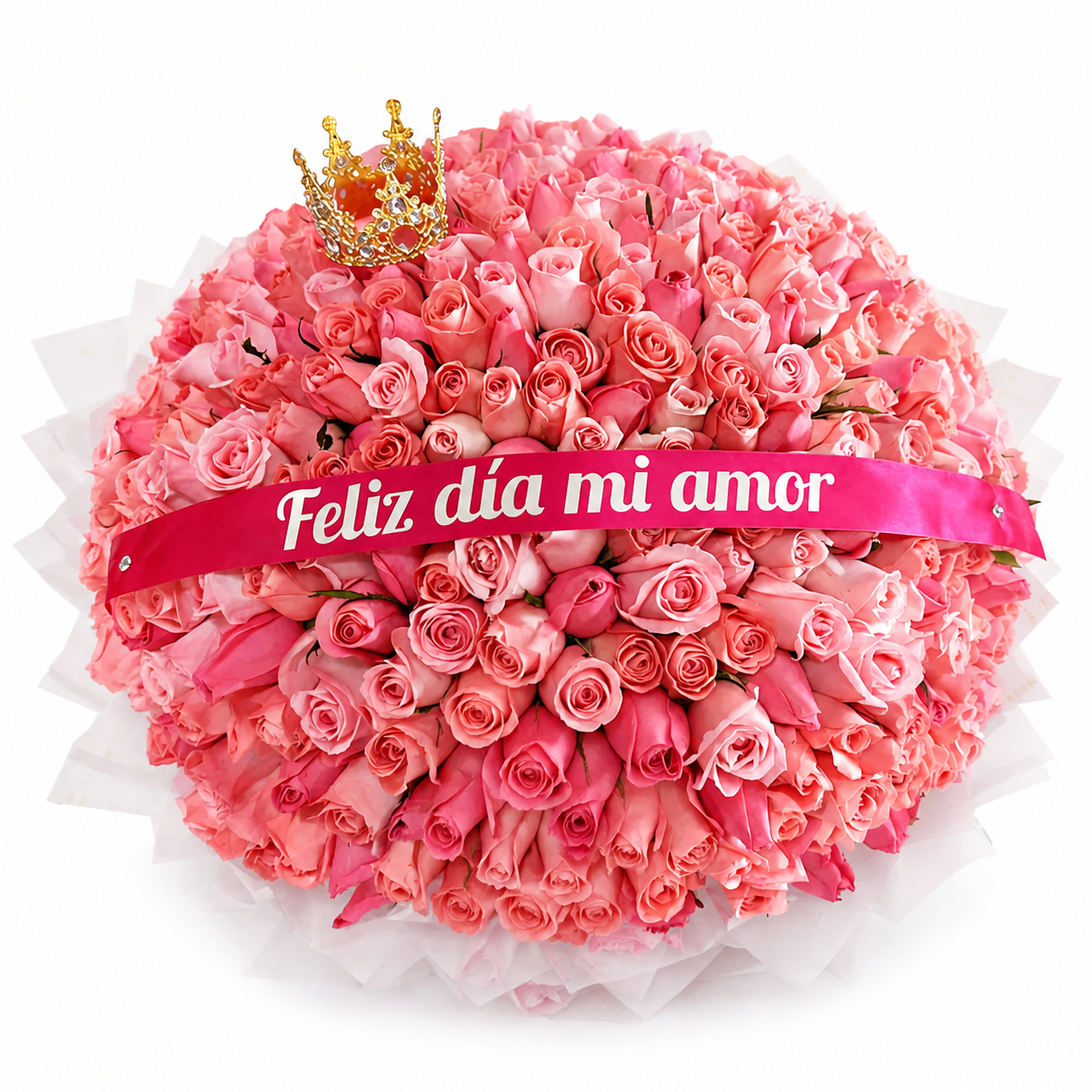 Ramo Buchón 200 Rosas Rosas con Coronita Decorativa
